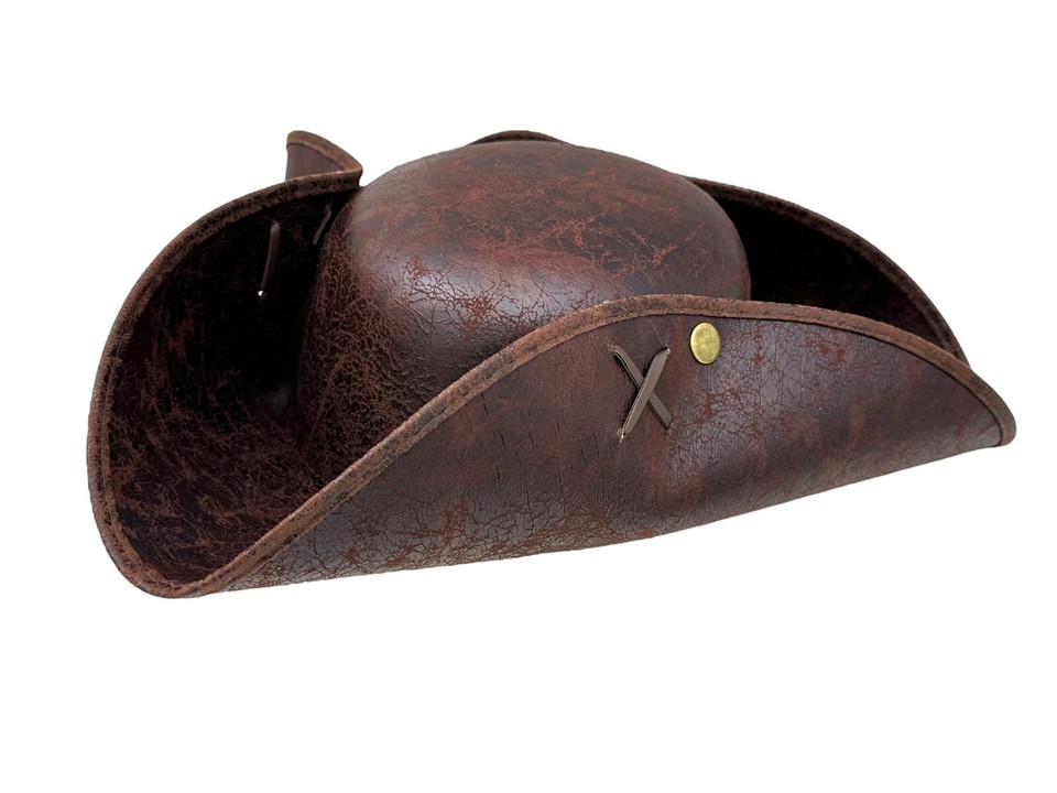 Dark Brown Pirate Tricorne Hat Tricorn Faux Leather Colonial Costume | eBay
