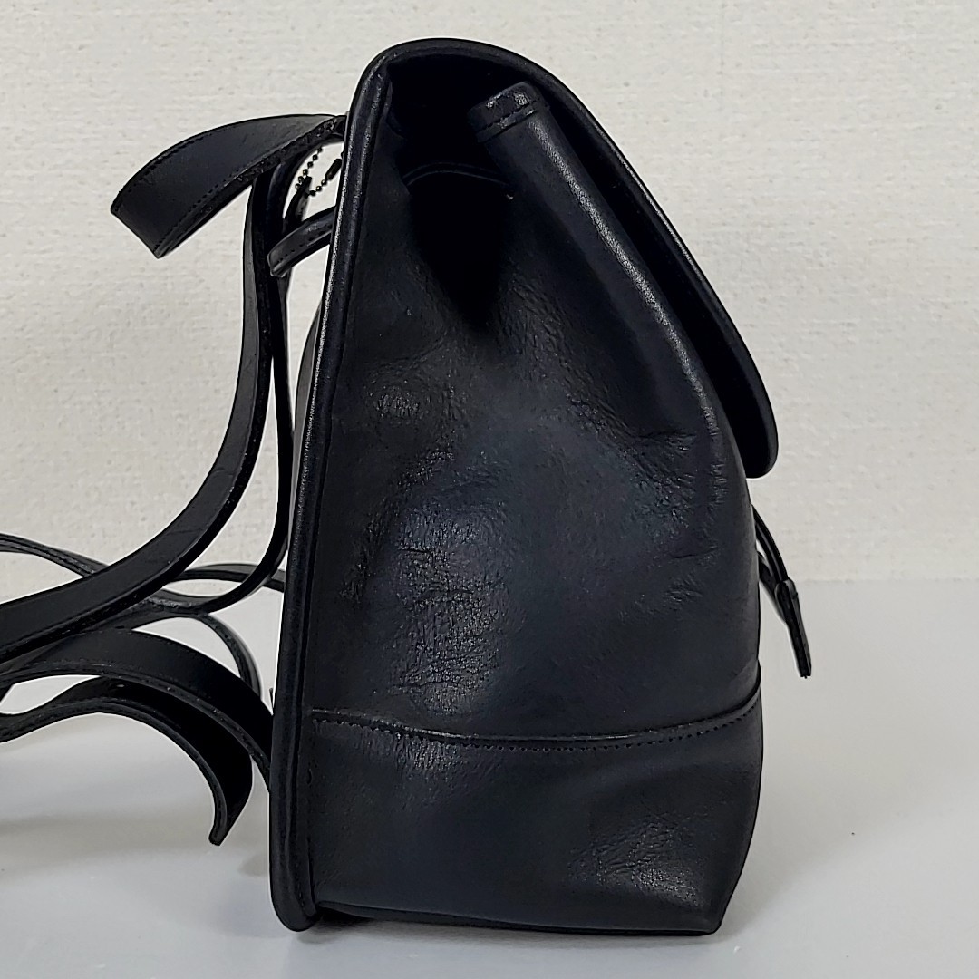 COACH 9960 Black Leather Mini Backpack Drawstring Flap Gold