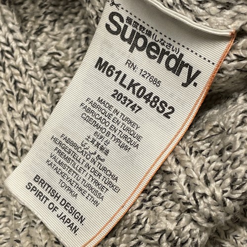 Superdry Uomo Maglione 1/4 Zip L Grigio Cavo Maglia Grossa Pullover Adatto - Foto 7 di 11