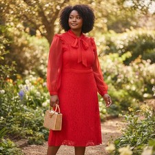 Myleene Klass Red Lace Midi Dress UK 18 Ruffle Sleeve. New With Tags. Ladies ...