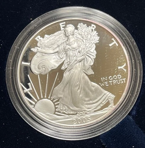 2005-W brilliant gem PROOF AMERICAN EAGLE .999 1 ounce SILVER w/case, box & COA