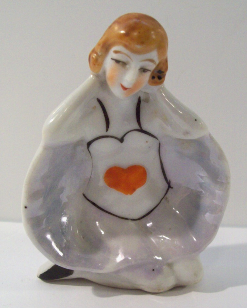 Vintage Flapper Girl  Porcelain Trinket Dish Figurine, Made in Japan