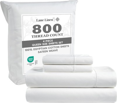 LANE LINEN 100% Egyptian Cotton Sheets Queen Size - White Bed Sheets for Queen