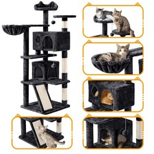 54"Cat Tree Playing House Double Condo with Scratching Post Tower Kitty Supplies