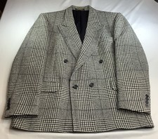 Evan Picone May Company Wool Blazer Mens 42R Tweed Plaid Gray White USA Union