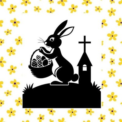 SÜSSER OSTERHASE, SILHOUETTE VINYL AUFKLEBER, OSTEREIER, KORB, HASE 8''