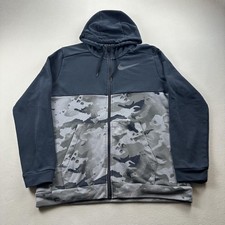 Nike Hoodie Sweatshirt Mens Large Black Gray Dri-Fit Camo Training Logo Full Zip