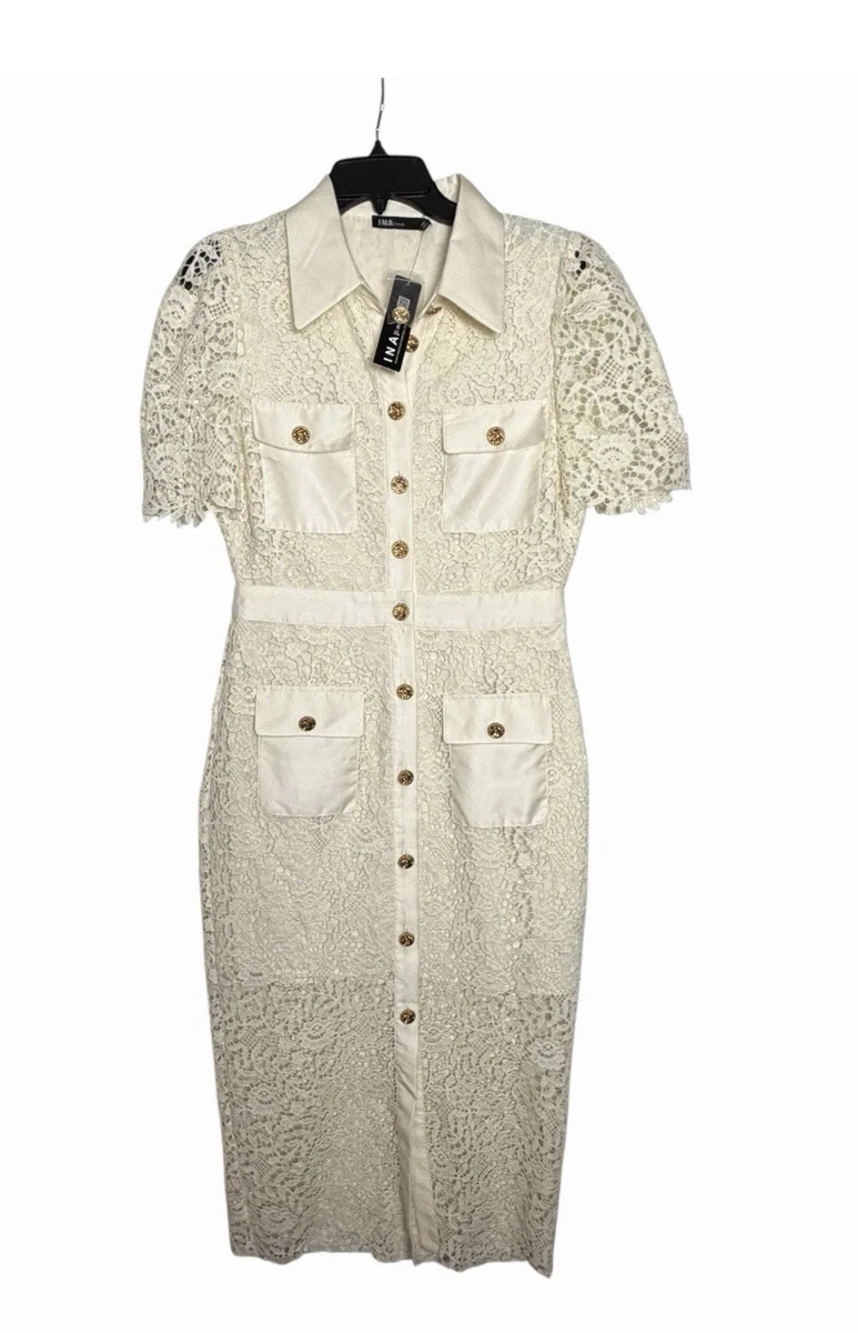 chinese dress ladies Women's Slice of Heaven Lace Shirt Dress in White