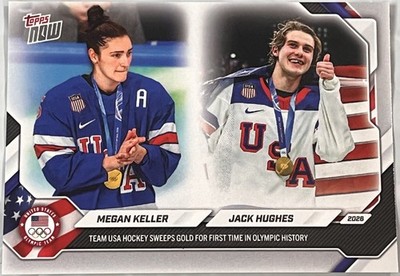 2026 Topps #19 Olympics TEAM USA Hockey Gold Medals - Jack Hughes & Megan Keller