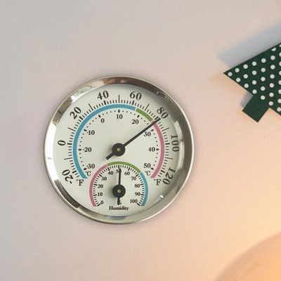 2 in 1 Wandhygrometer Luftfeuchtemessgerät poliertes Metall -20 bis 120 Lager