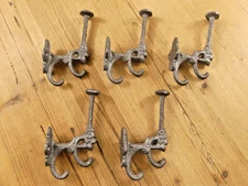 5 Cast Iron Coat Bath Hooks Ornate Victorian Large Hall Tree Wall **SOME RUST**