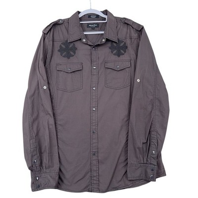 Eighty Eight Platinum Men Long Sleeve Button Up Shirt Size XL Brown Embellished