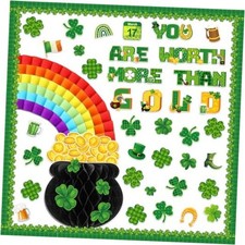 St. Patrick's Day Bulletin Board Set with Honeycomb Pot Gold Lucky Green