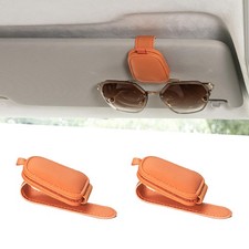 2Pk Magnetic Leather Sunglass Holder Car Visor Glasses Ticket Card Clip Orange