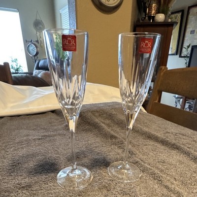 RCR Cristalleria Italiana Stemmed Clear Crystal Champagne Flutes Set of 2