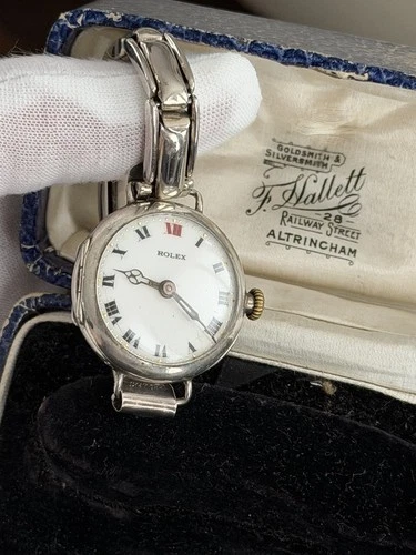 Vintage Rolex Sterling Silver Art Deco Enamel Dial Cocktail Watch W/ Box