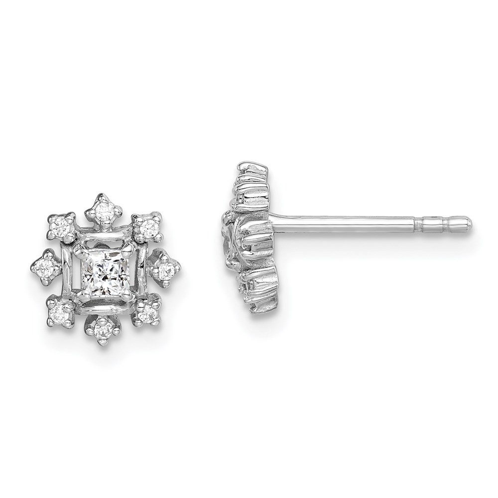 Sterling Silver Rhodium-plated Polished Cubic Zirconia Snowflake Stud Earrings
