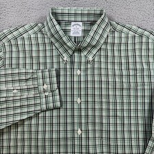 Brooks Brothers Mens XL Long Sleeve Button Down Shirt Plaid Green White