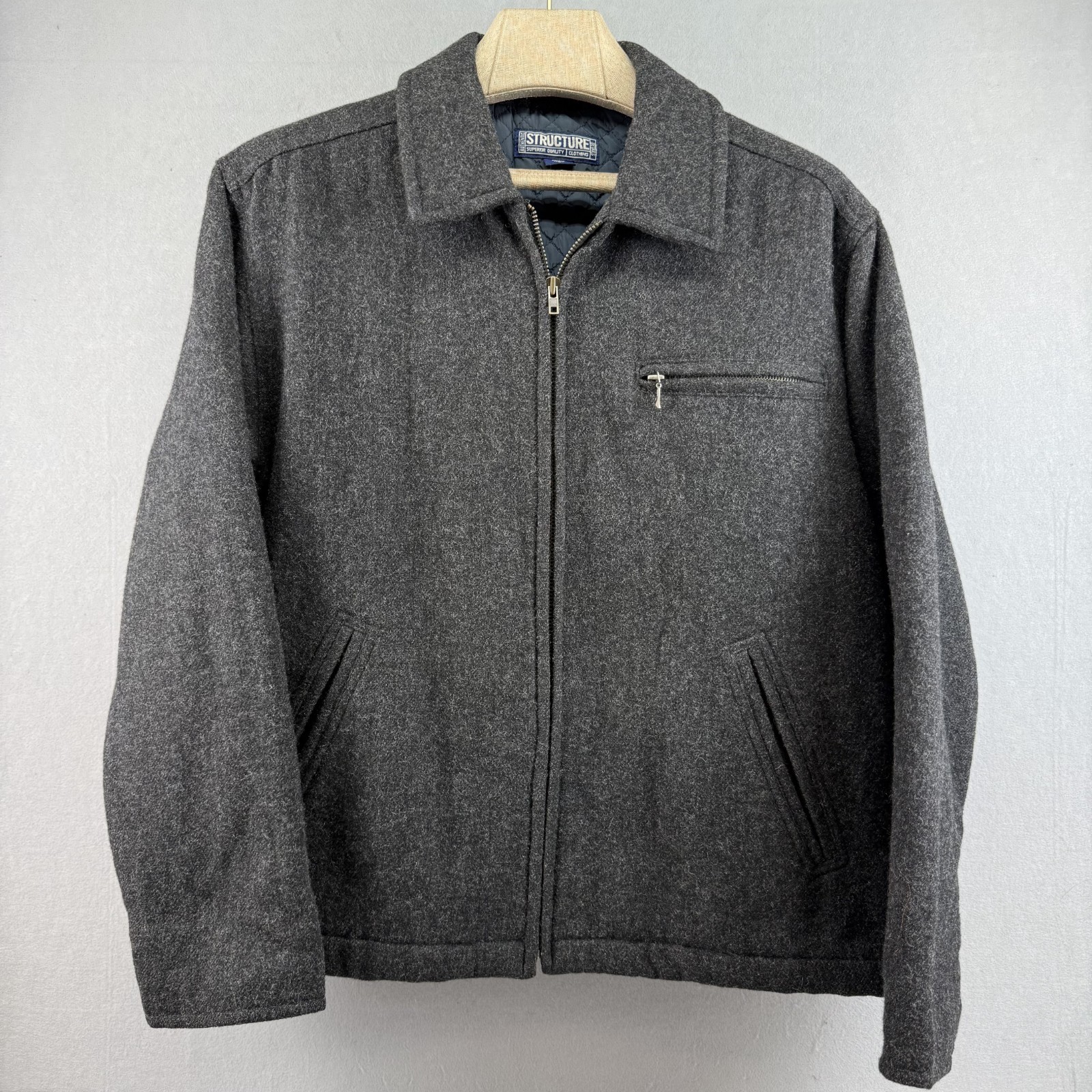 Vintage Structure Wool Jacket Large Gray Quilted … - image 2