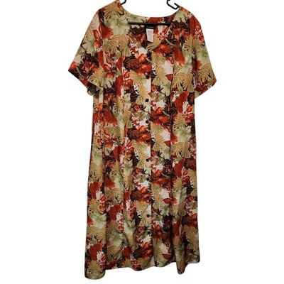 Vintage Hourglass Multicolor Floral V-Neck Belted Button Down Shirt Dress 20W