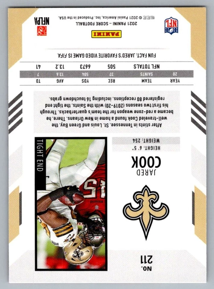 2021 Score Red Jared Cook New Orleans Saints #211 - Image 2 of 2