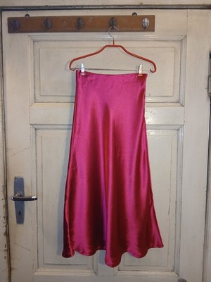 Satinrock ZARA Gr. S Pink Fuchsia Midi Rock Glänzend A-Linie Sommer Rock
