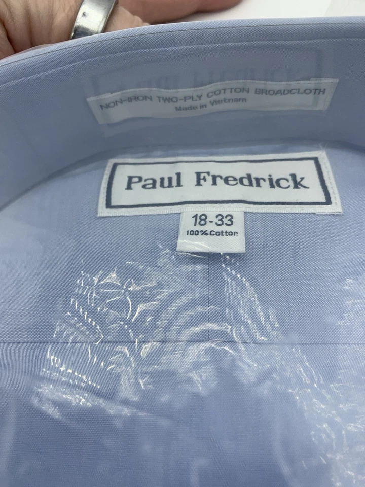 Paul Frederick Blue Dress Shirt 2 Ply Cotton Pinpoint Long Sleeve Size 18 -33 - Image 4 of 4