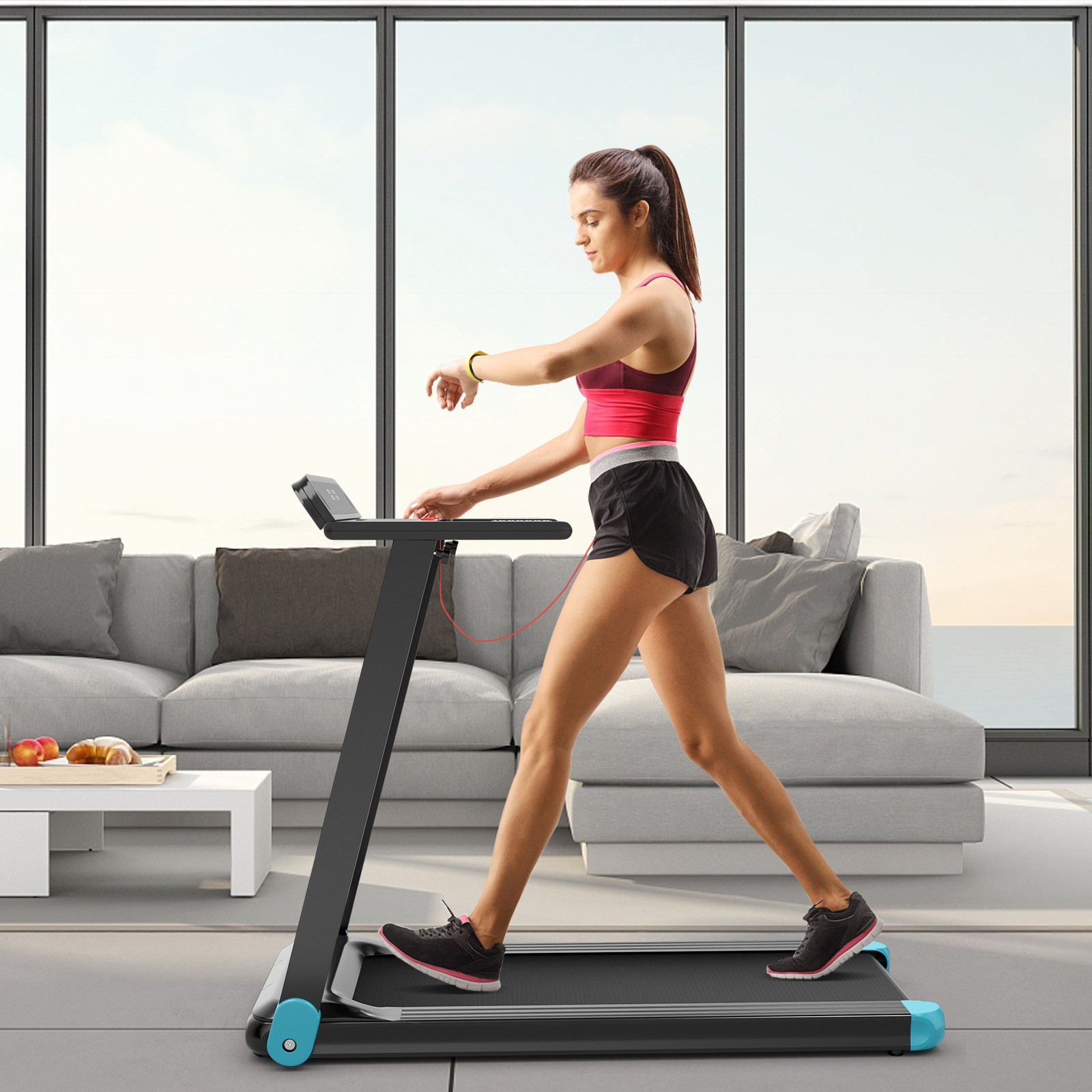 Folding Compact Walking Running Machine Electric Treadmill w/APP Control Speaker