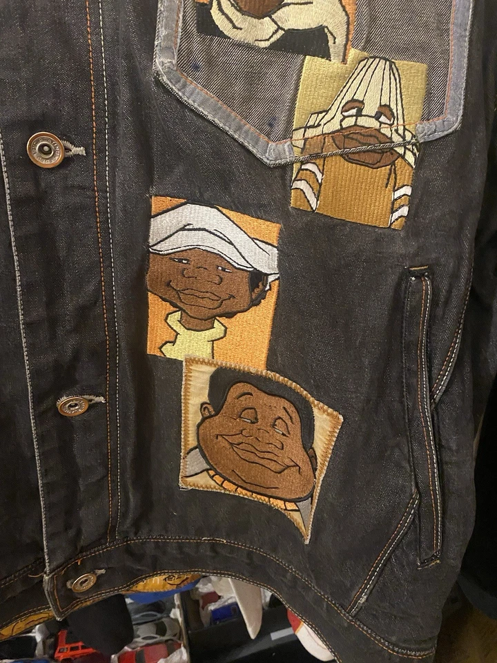 FUBU PLATINUM Black Patch Button Front FAT ALBERT Denim Jacket Sz 2XL Men’s XXL - Image 4 of 4