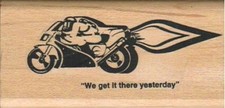 We Get It There Yesterday 1 1/2 x 3" Mounted Rubber Stamp, Transportation Stamp