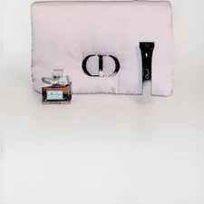 Dior baby pink puffy pouch with Miss Dior EDP deluxe mini & mascara sample