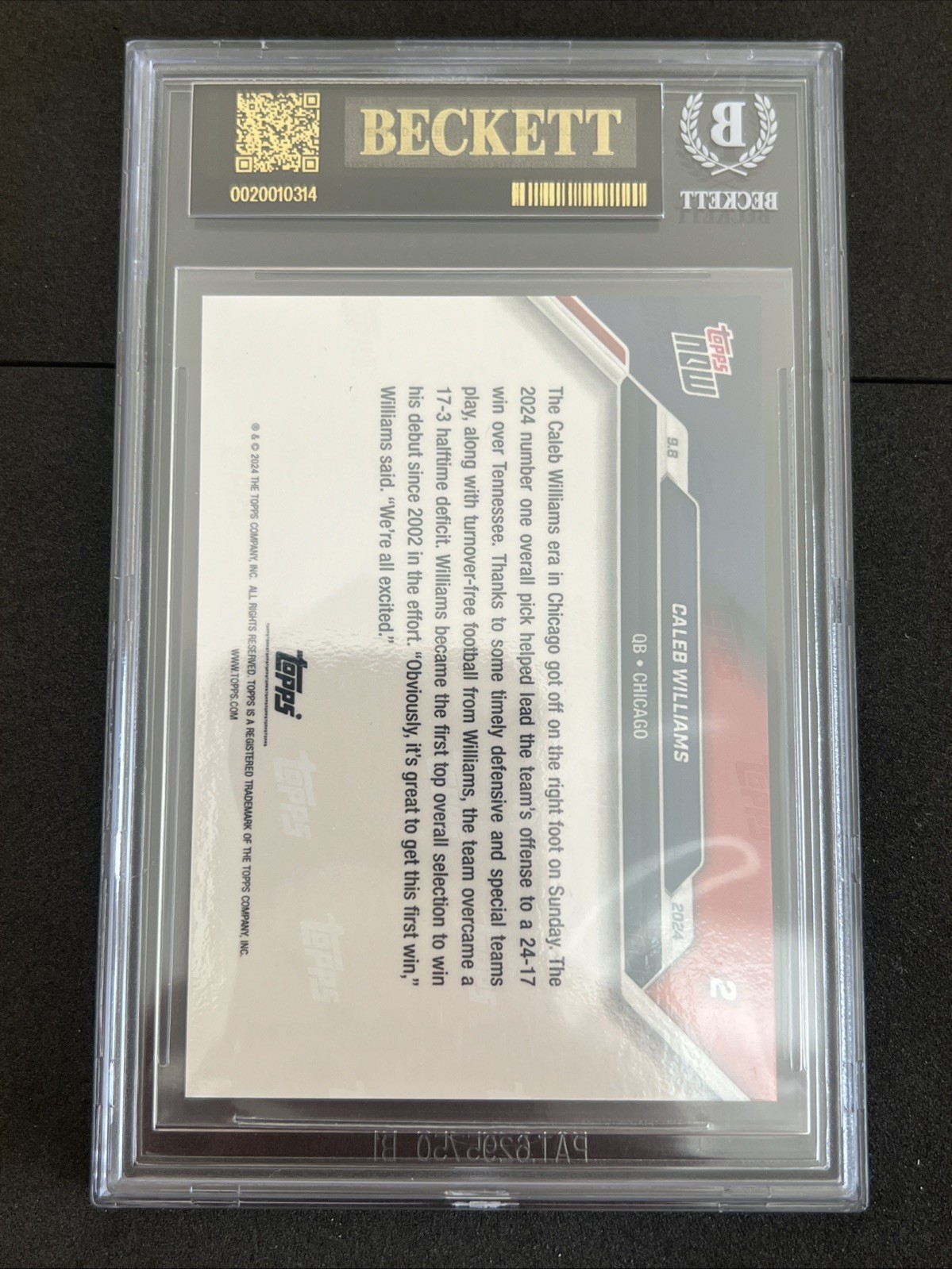 2024 Topps Now Caleb Williams #2 (RC) Black Label BGS 10 Pristine Debut 1st Win view 4
