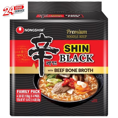 Nongshim Shin Black Spicy Beef & Bone Broth Premium Ramen Noodle Soup Pack, 4.58