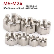 Stainless Steel A2 Hexagon Slotted Castle Nuts M6 M8 M10 M12 M16 M18 M20 M24