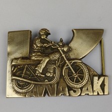 Kawasaki Solid Brass Vintage Belt Buckle.