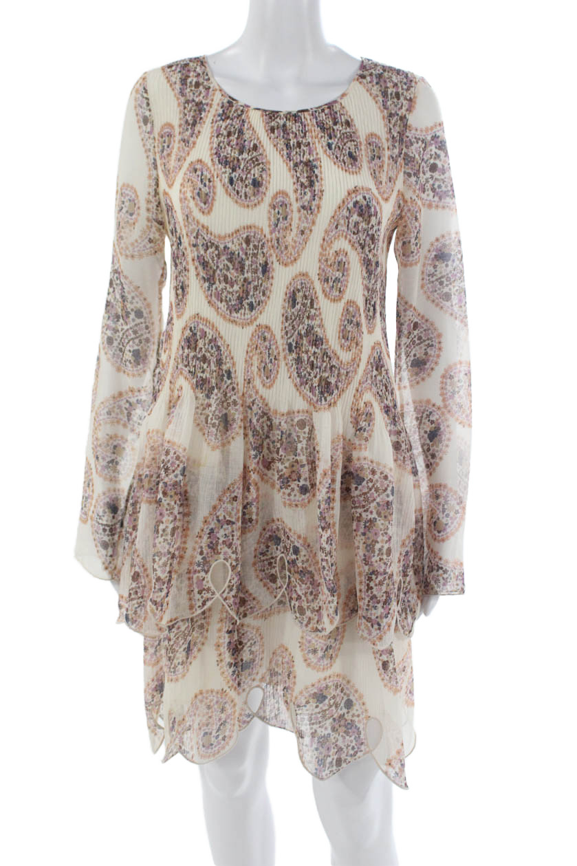 See by Chloe Women Trapeze Swing Paisley Knee Length Long Sleeve Dress Size 38Free Shipping in US $100+ Orders | $6.95 Orders Below
