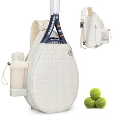 Tennis Bag, Quilted Tennis Backpack Holds 2 Rackets, Waterproof Crossbody Sli...