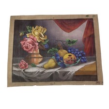 Painted Needlepoint Canvas Vintage Still Life 432 Gobelin 10 Mesh 17.5 x 14"
