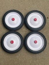 Vintage Pull Wagon Parts - Radio Flyer 4 9 1/2" Wagon Wheels w/ Red Axle Caps
