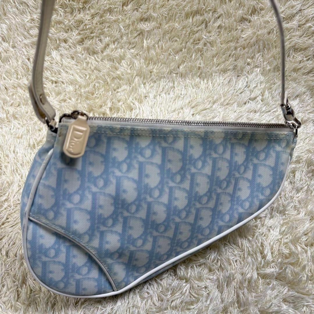 Christian Dior Trotter Saddle Pouch Handbag Blue Monogram Vintage