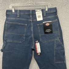 Dickies Jeans Mens 34x32 Blue Denim Double Knee Carpenter Work Wear Cotton Flex