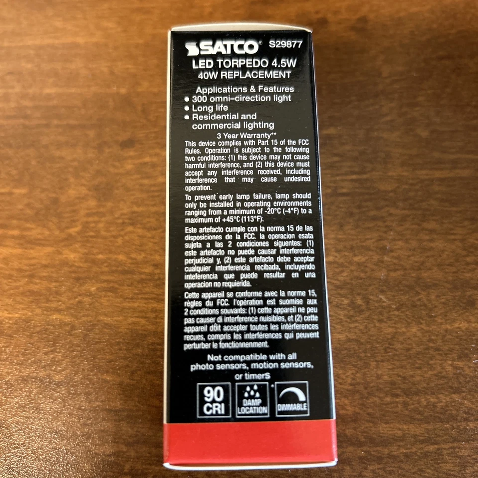 6 Pack Satco S29877 LED Filament 120V 4.5W =40W B10 Candelabra E12 2700K - Image 4 of 4