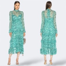 Zimmermann Moncur Gathered Frill Silk Midi Dress 1 / AU 10 / US 6 Ruffle Sleeves