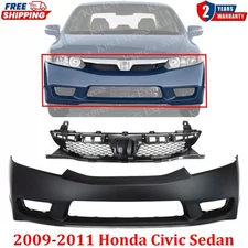 Front Bumper Cover Primed & Grille Assembly For 2009-2011 Honda Civic Sedan