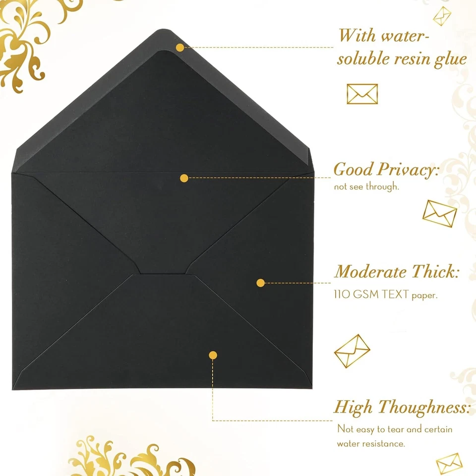 Paquete de 200 sobres negros de 5 x 7 pulgadas para sobres de tarjetas de boda de invitación venta... Foto 3 de 4