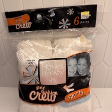 6 PAIRS Hanes Her Way Socks Cushion Crew Cut High Sporty White Size 4-9 VTG 1998
