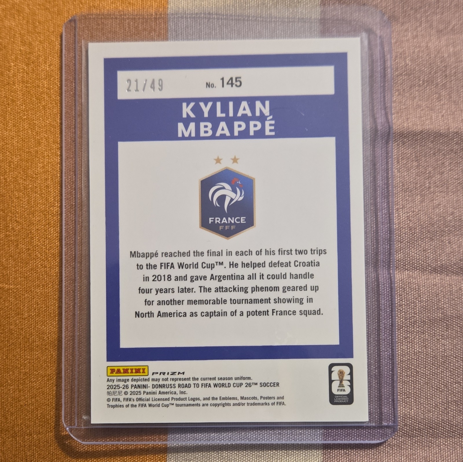2025-26 Panini Donruss Road to FIFA World Cup Kylian Mbappé Optic #145 21/49 view 2
