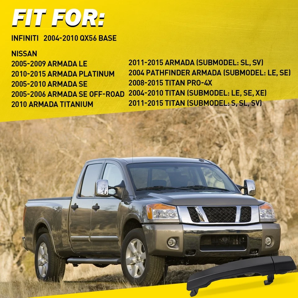 For Nissan Titan 2004-2018 Exterior Outside Door Handles Rear Left Right Black - Image 3 of 4