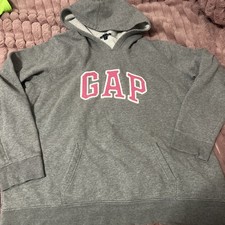 GAP Spellout Logo Hoodie Womens Medium Gray Pink Preppy