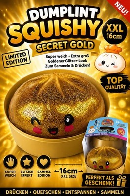 XXL 16cm Secret GOLD Slow Rising Squishy Dumpling Stressball Glitzer Fidget